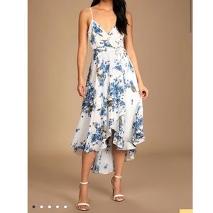 Postcards From Provence White Floral Print High-Low Dress Size S